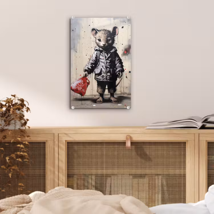 Glas schilderij - Muisje - Rood - Graffiti — 5