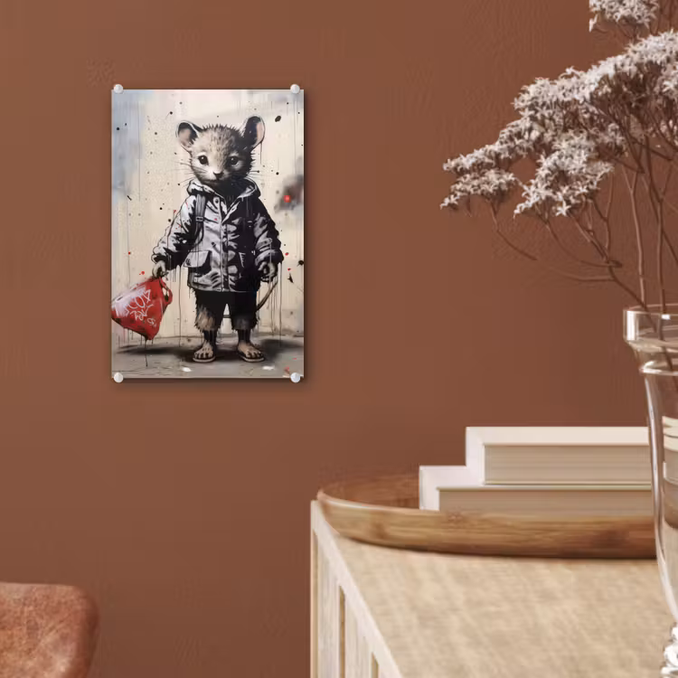 Glas schilderij - Muisje - Rood - Graffiti — 6
