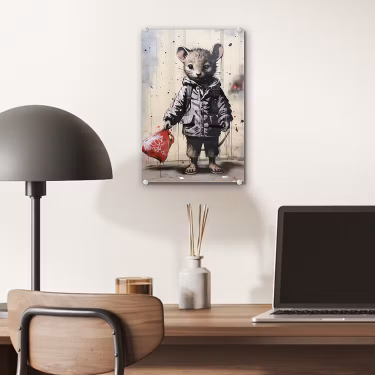 Glas schilderij - Muisje - Rood - Graffiti — 7