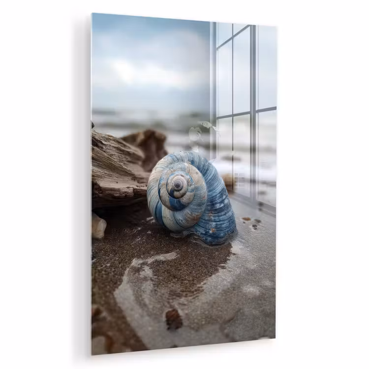 Glas schilderij - Schelp - Strand - Blauw - Zee — 1