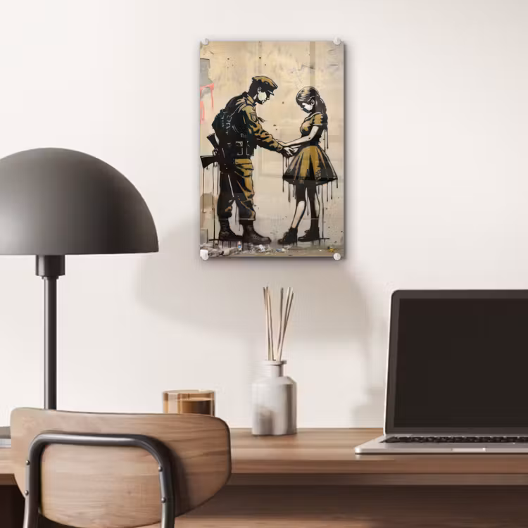 Glas schilderij - Soldaat - Meisje - Bruin - Graffiti — 7