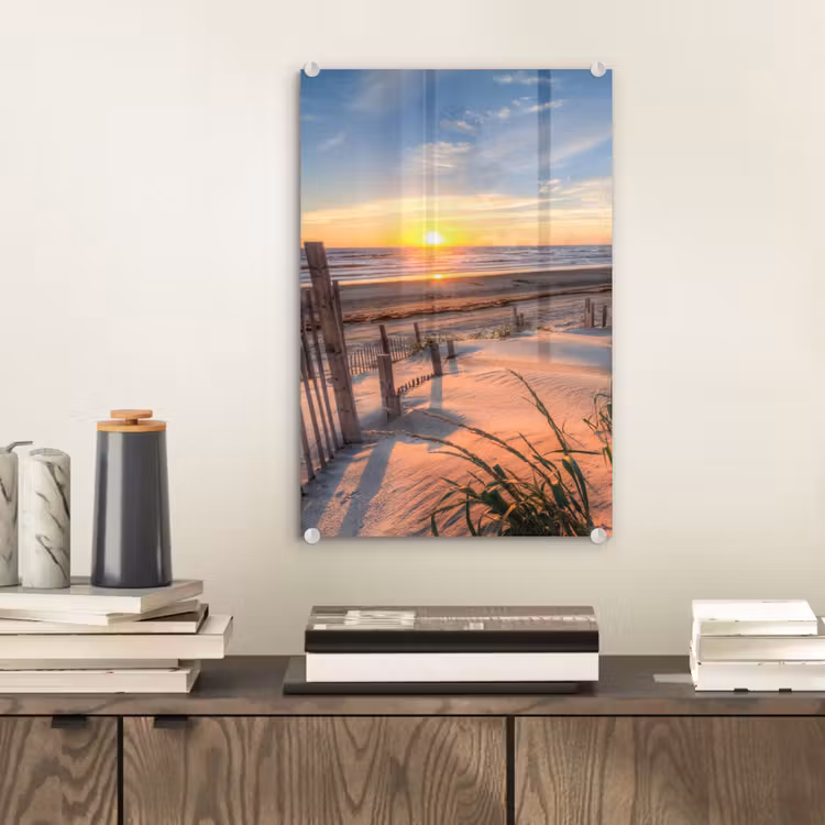 Glas schilderij - Strand - Zee - Duin - Zonsondergang - Landschap — 2