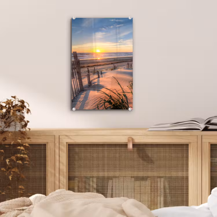 Glas schilderij - Strand - Zee - Duin - Zonsondergang - Landschap — 5