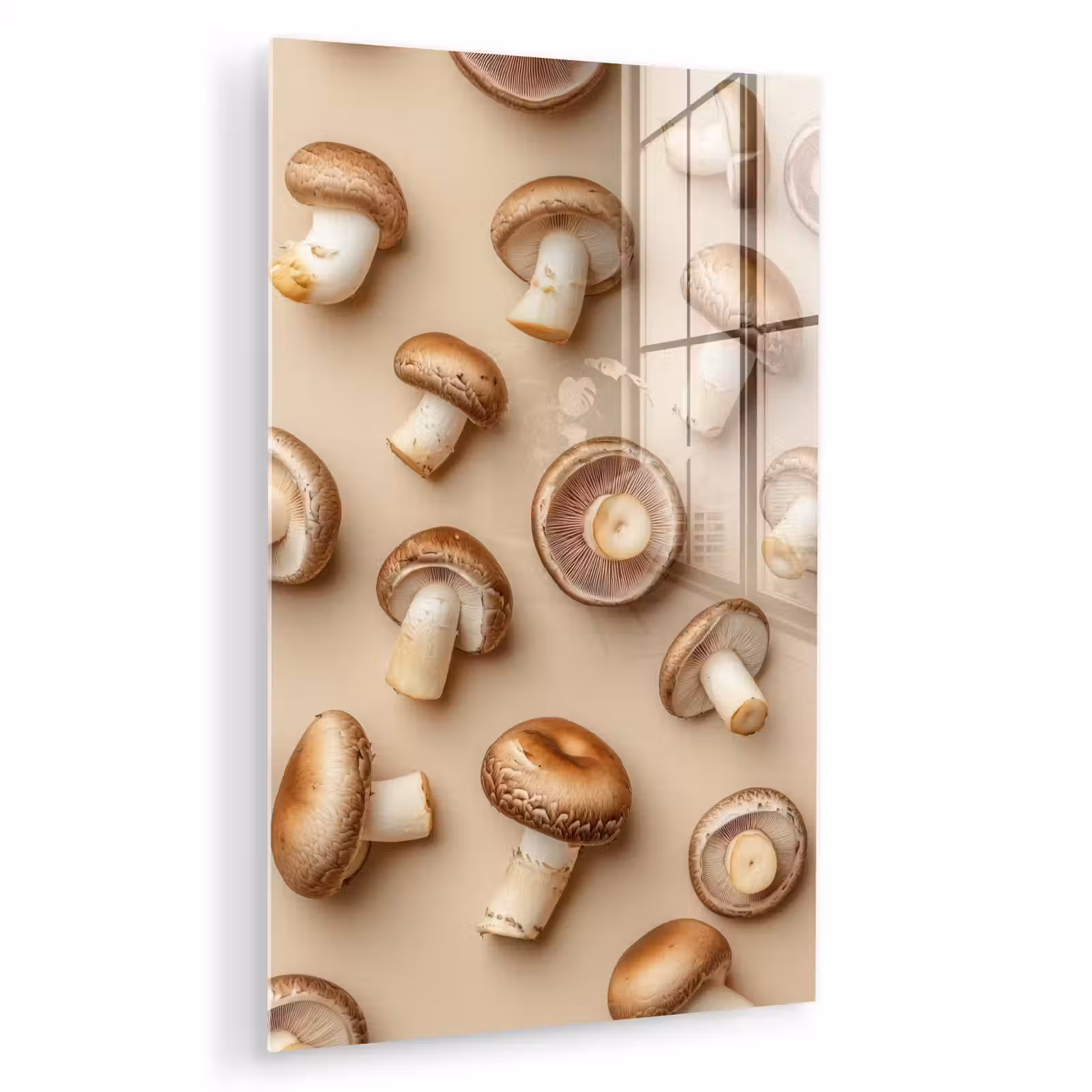 Glas schilderij - Kastanje Champignons - Beige — 1