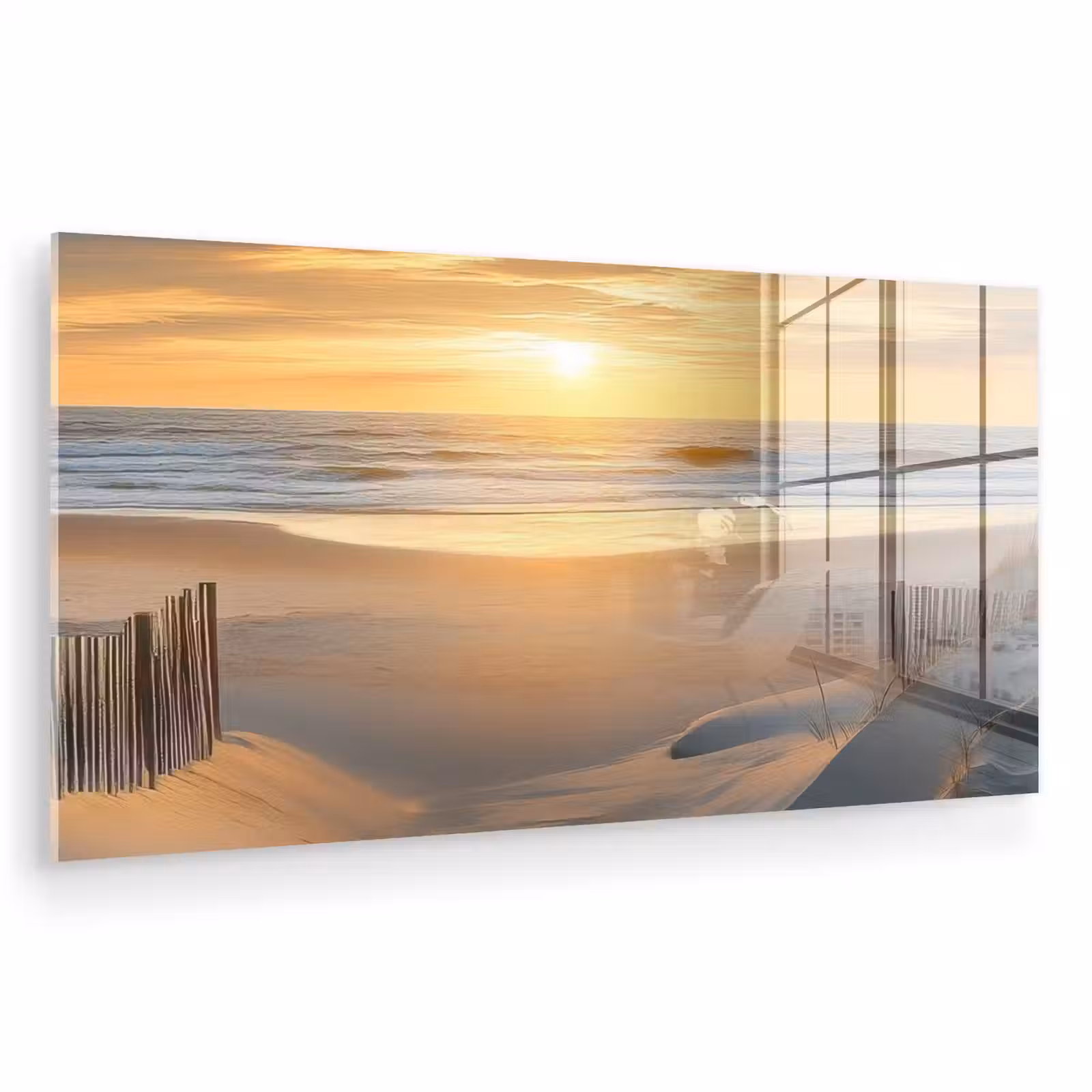 Glas schilderij - Strand - Duinen - Zonsondergang — 1