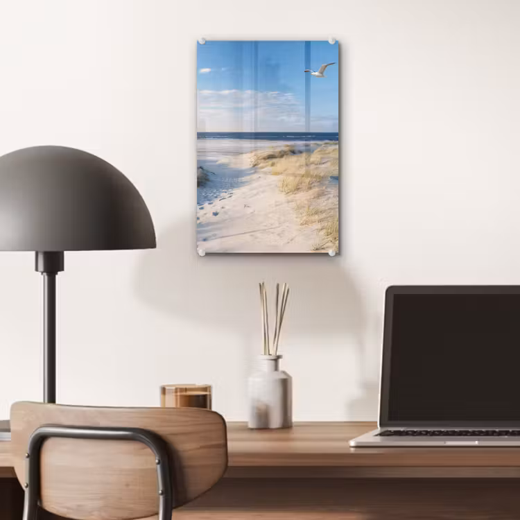 Glas schilderij - Duin - Meeuw - Strand - Zee - Zon — 7