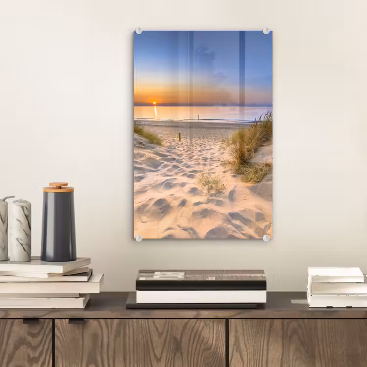 Glas schilderij - Duin - Zonsondergang - Horizon - Strand - Gras — 2
