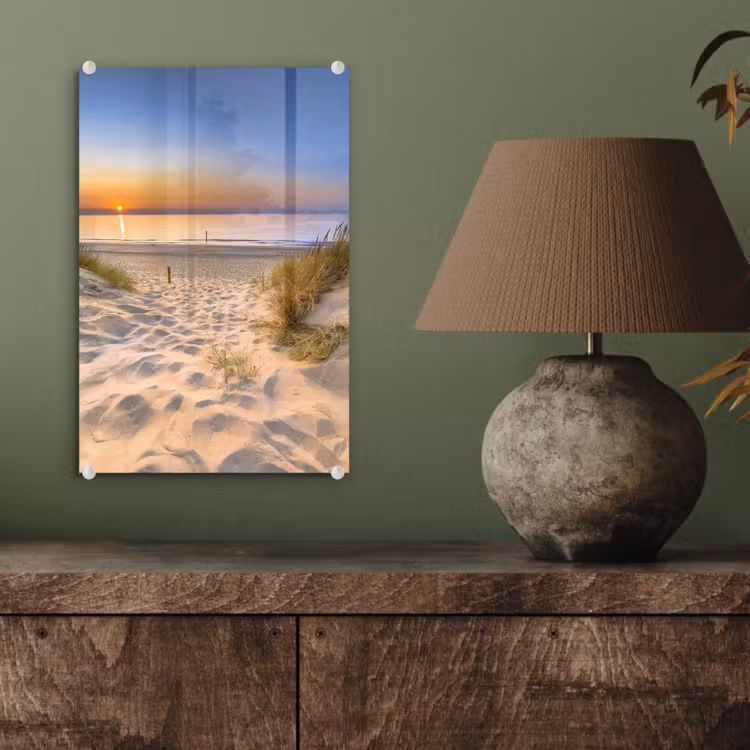 Glas schilderij - Duin - Zonsondergang - Horizon - Strand - Gras — 4