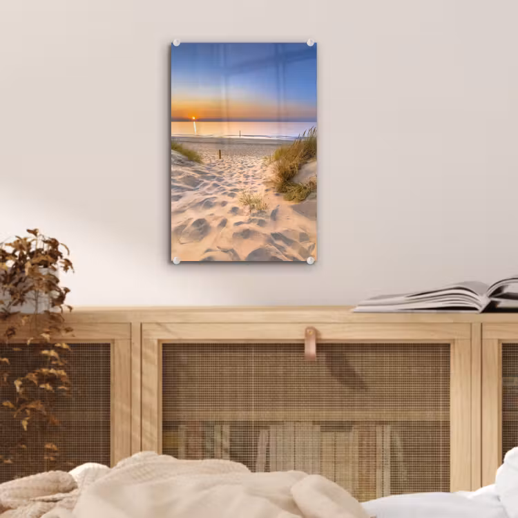 Glas schilderij - Duin - Zonsondergang - Horizon - Strand - Gras — 5