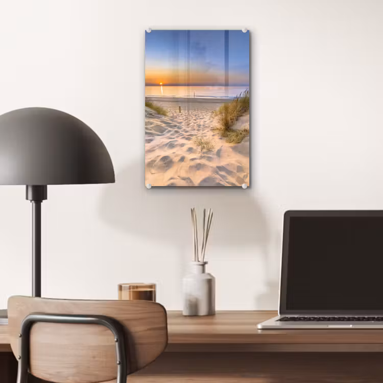 Glas schilderij - Duin - Zonsondergang - Horizon - Strand - Gras — 7