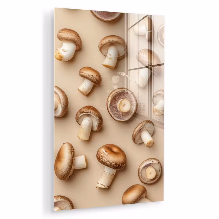 Glas schilderij - Kastanje Champignons - Beige — 1