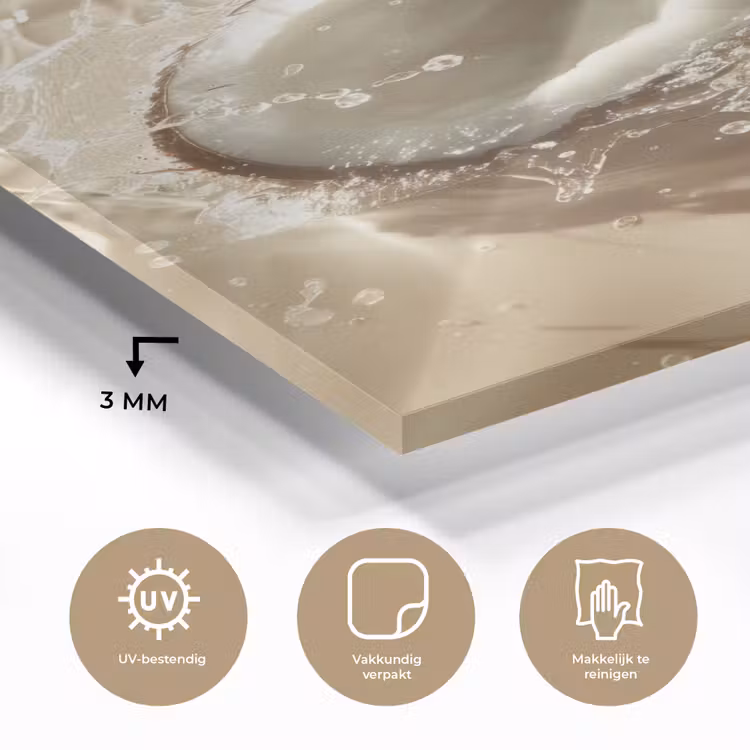 Glas schilderij - Kokosnoot - Water - Beige - Spetters — 3