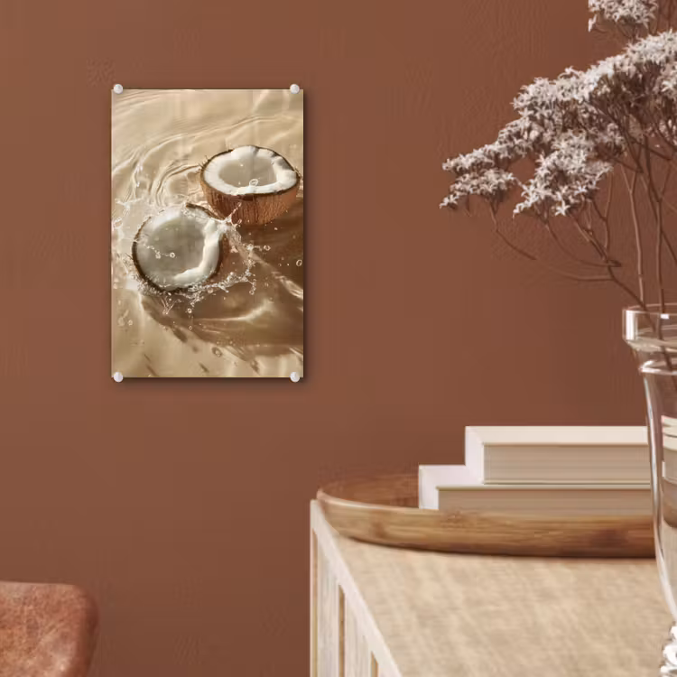 Glas schilderij - Kokosnoot - Water - Beige - Spetters — 6
