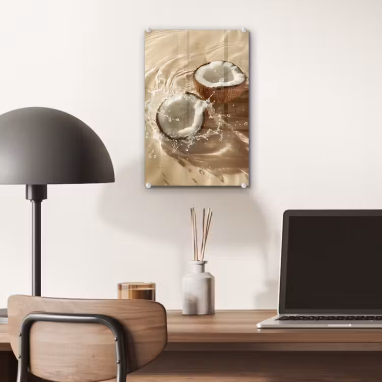 Glas schilderij - Kokosnoot - Water - Beige - Spetters — 7