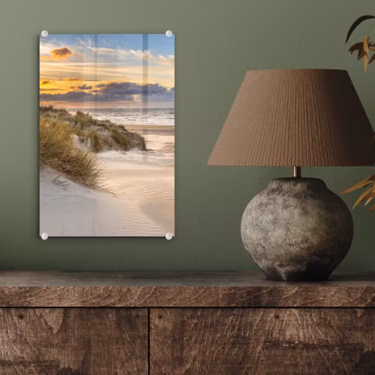 Glas schilderij - Strand - Duin - Gras - Zonsondergang - Zee — 4