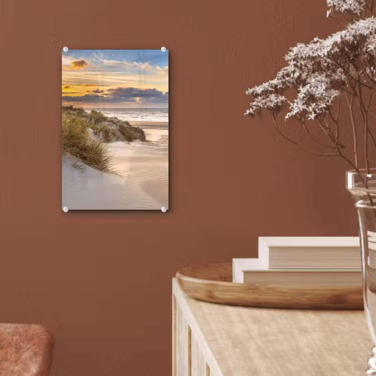 Glas schilderij - Strand - Duin - Gras - Zonsondergang - Zee — 6