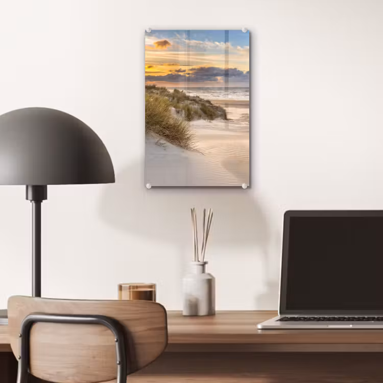 Glas schilderij - Strand - Duin - Gras - Zonsondergang - Zee — 7