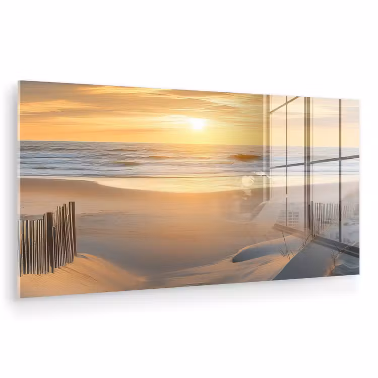 Glas schilderij - Strand - Duinen - Zonsondergang — 1