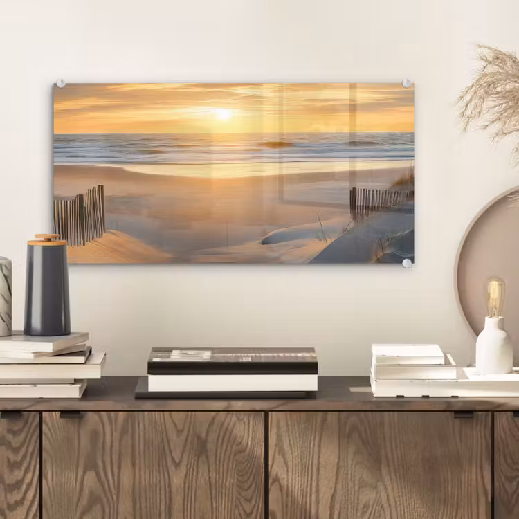 Glas schilderij - Strand - Duinen - Zonsondergang — 2