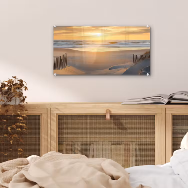 Glas schilderij - Strand - Duinen - Zonsondergang — 5