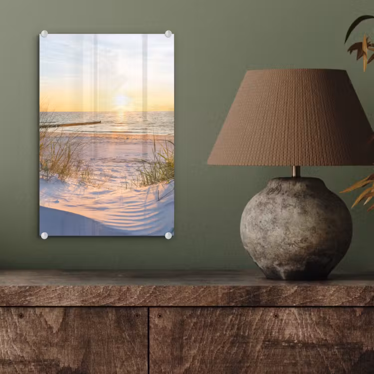 Glas schilderij - Strand - Zon - Duin - Gras - Zand - Horizon — 4