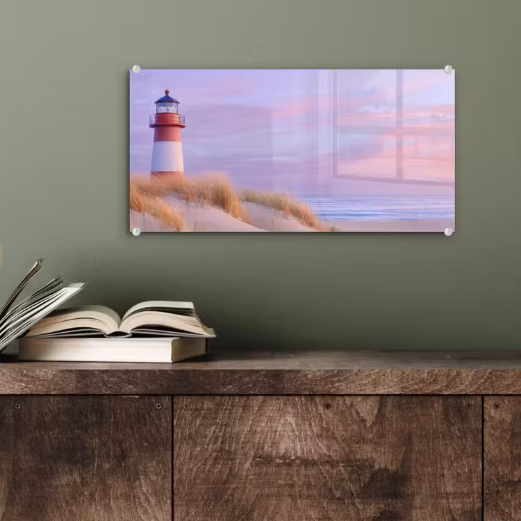 Glas schilderij - Vuurtoren - Duinen - Zonsondergang — 4
