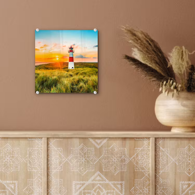 Glas schilderij - Vuurtoren - Natuur - Zon - Landschap - Gras - Strand - Zee — 6
