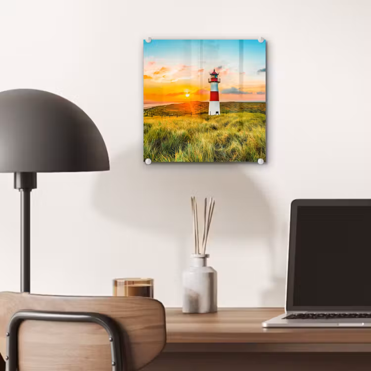 Glas schilderij - Vuurtoren - Natuur - Zon - Landschap - Gras - Strand - Zee — 7