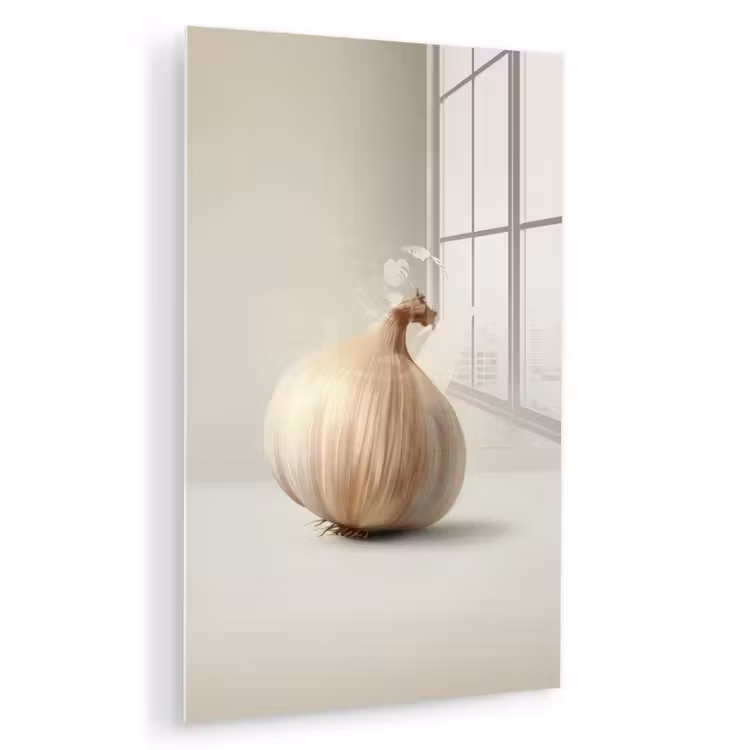 Glas schilderij - Knoflook - Natuurlijk - Beige — 1