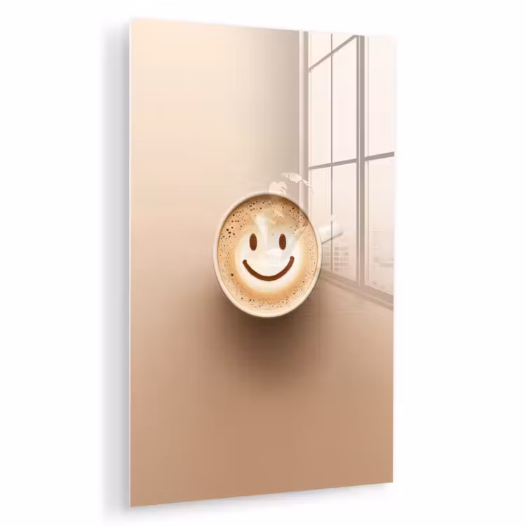 Glas schilderij - Koffie - Melkschuim - Lach - Beige — 1