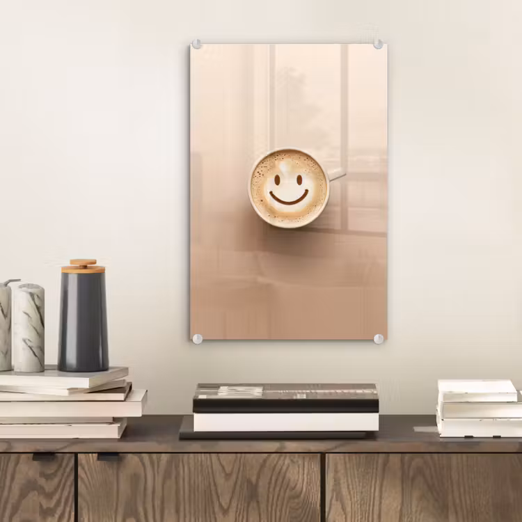 Glas schilderij - Koffie - Melkschuim - Lach - Beige — 2