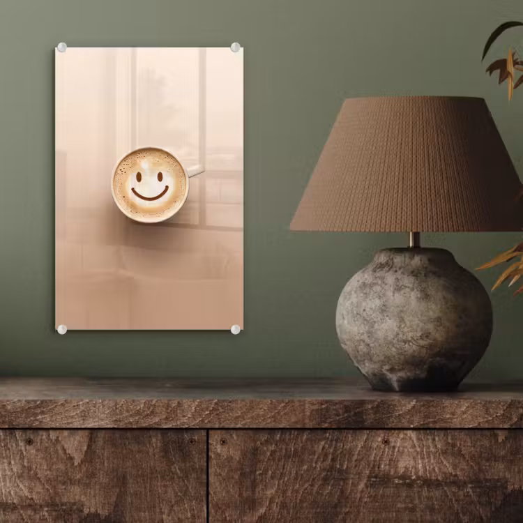 Glas schilderij - Koffie - Melkschuim - Lach - Beige — 4