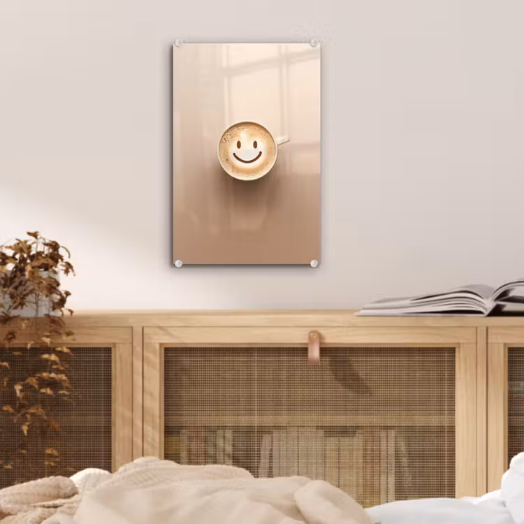 Glas schilderij - Koffie - Melkschuim - Lach - Beige — 5