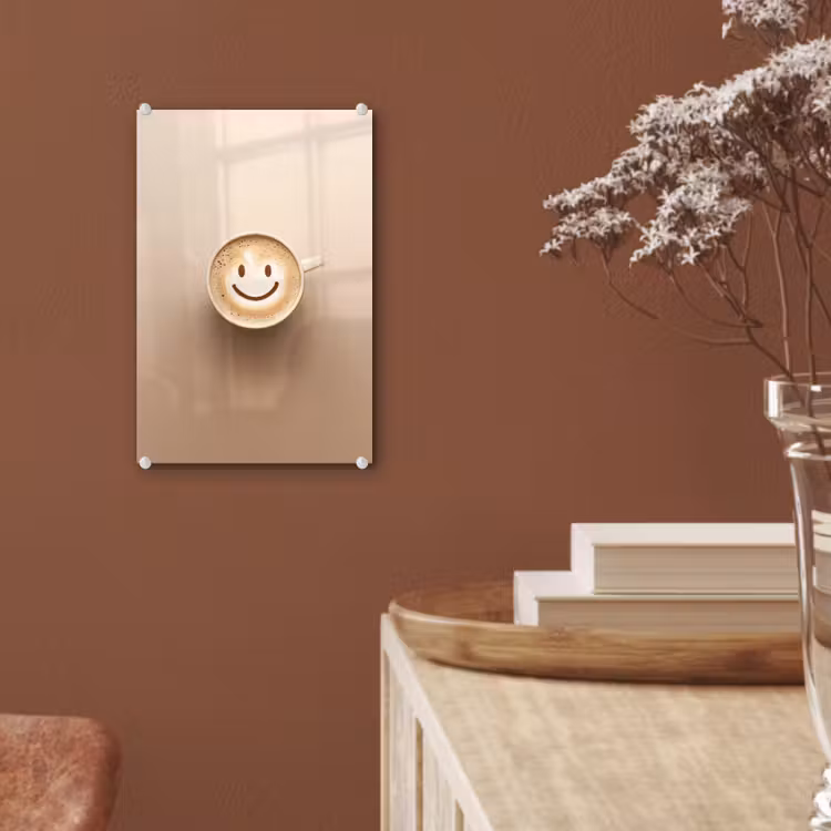 Glas schilderij - Koffie - Melkschuim - Lach - Beige — 6