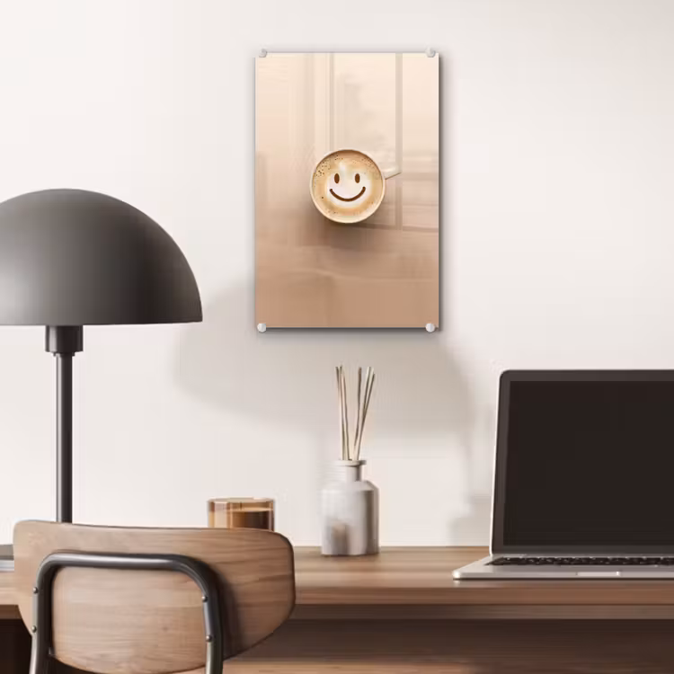 Glas schilderij - Koffie - Melkschuim - Lach - Beige — 7
