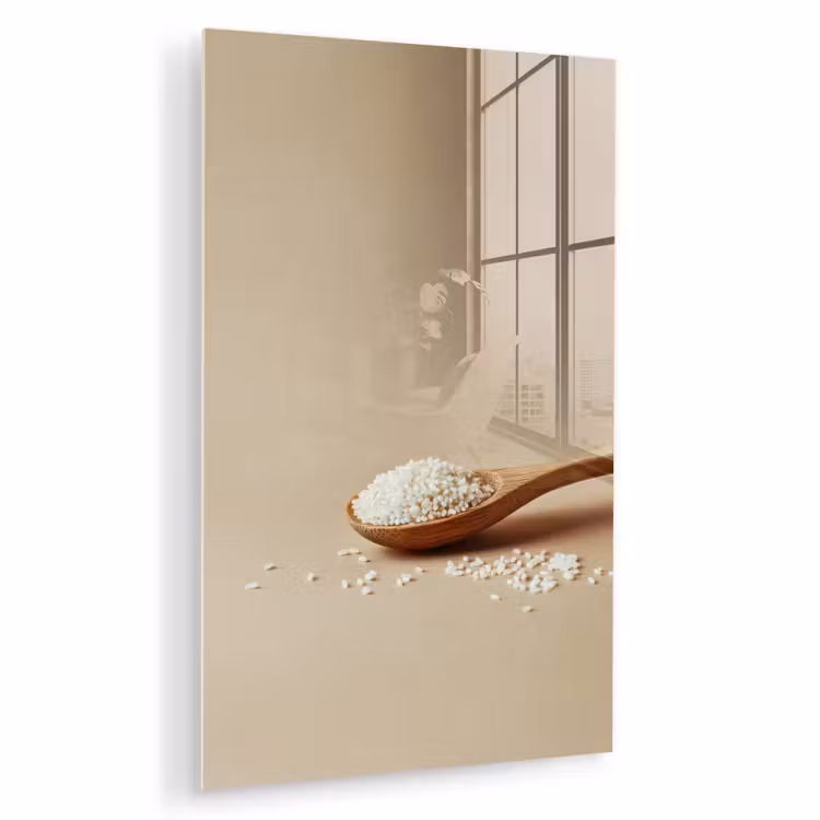 Glas schilderij - Lepel - Rijst - Hout - Beige — 1
