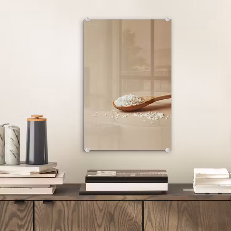 Glas schilderij - Lepel - Rijst - Hout - Beige — 2