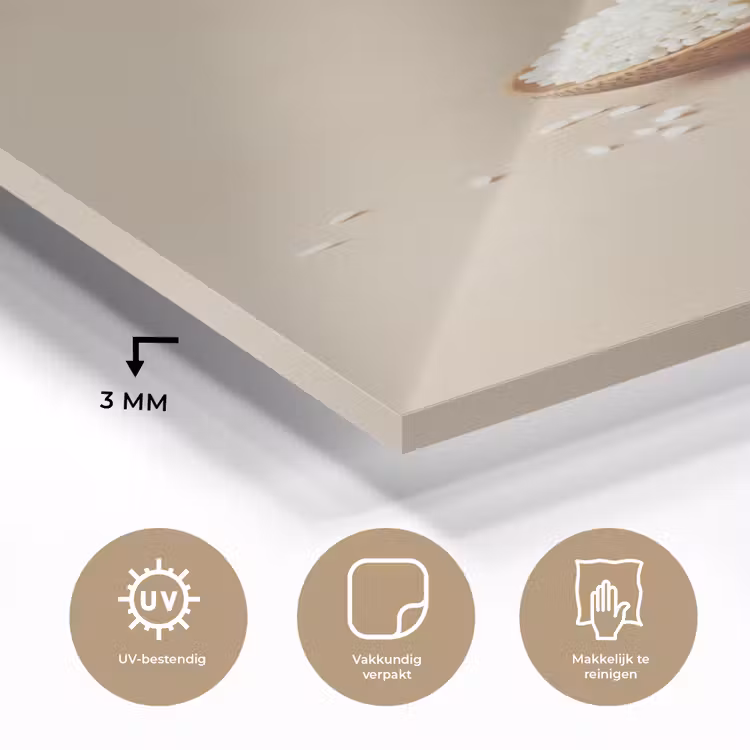 Glas schilderij - Lepel - Rijst - Hout - Beige — 3