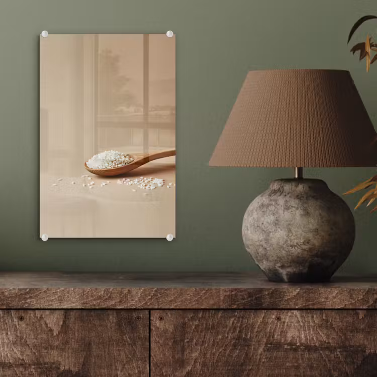 Glas schilderij - Lepel - Rijst - Hout - Beige — 4