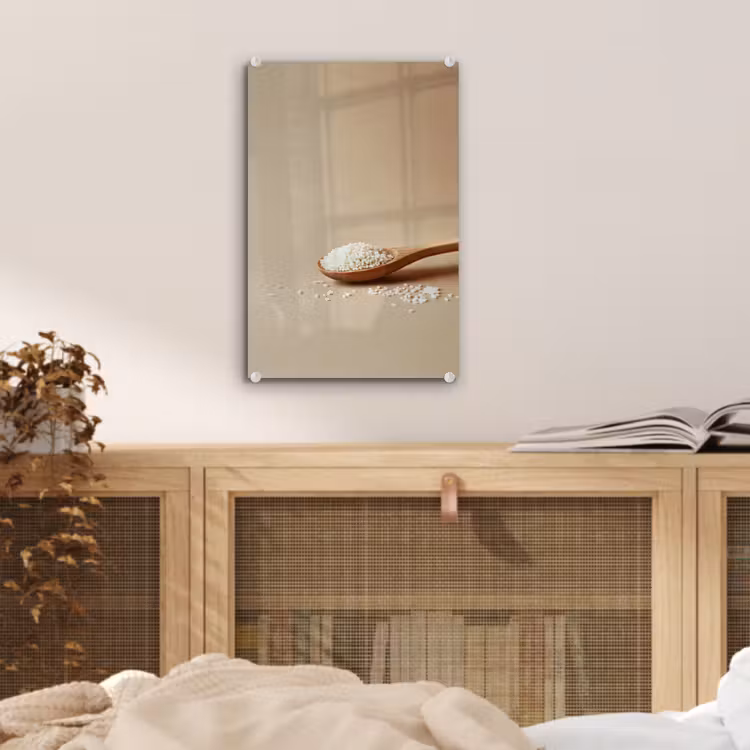 Glas schilderij - Lepel - Rijst - Hout - Beige — 5