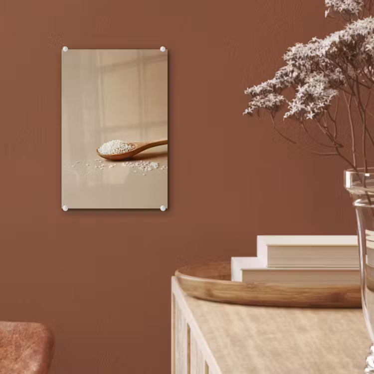 Glas schilderij - Lepel - Rijst - Hout - Beige — 6