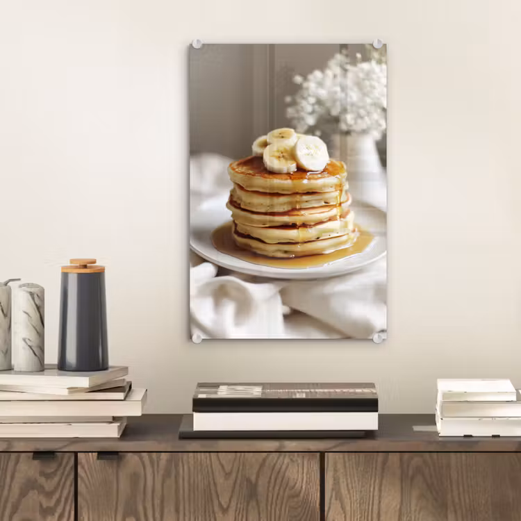 Glas schilderij - Pannenkoeken - Banaan - Siroop - Wit - Beige — 2