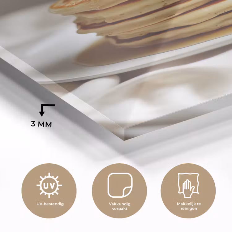 Glas schilderij - Pannenkoeken - Banaan - Siroop - Wit - Beige — 3