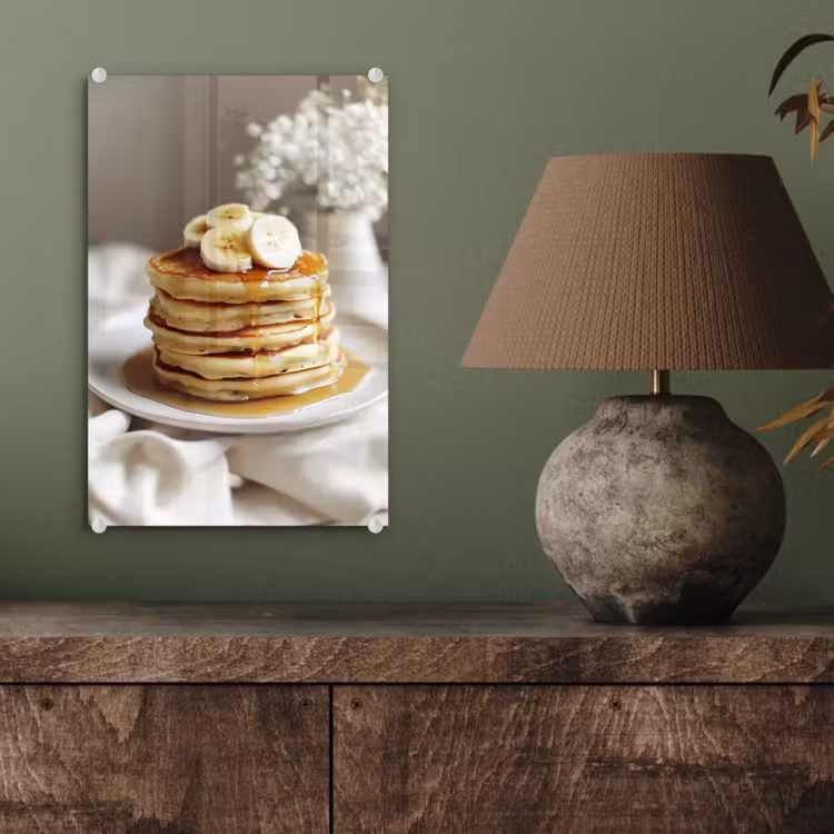 Glas schilderij - Pannenkoeken - Banaan - Siroop - Wit - Beige — 4