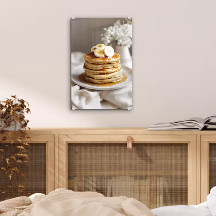 Glas schilderij - Pannenkoeken - Banaan - Siroop - Wit - Beige — 5