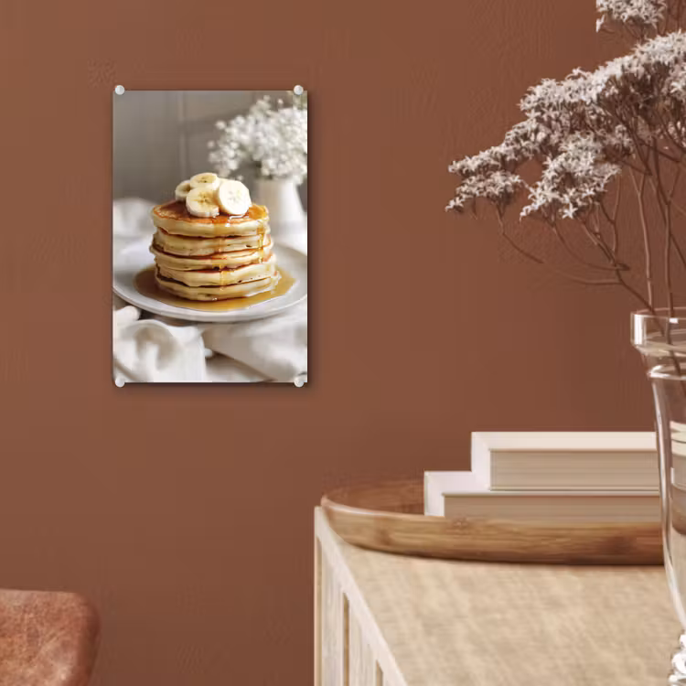 Glas schilderij - Pannenkoeken - Banaan - Siroop - Wit - Beige — 6