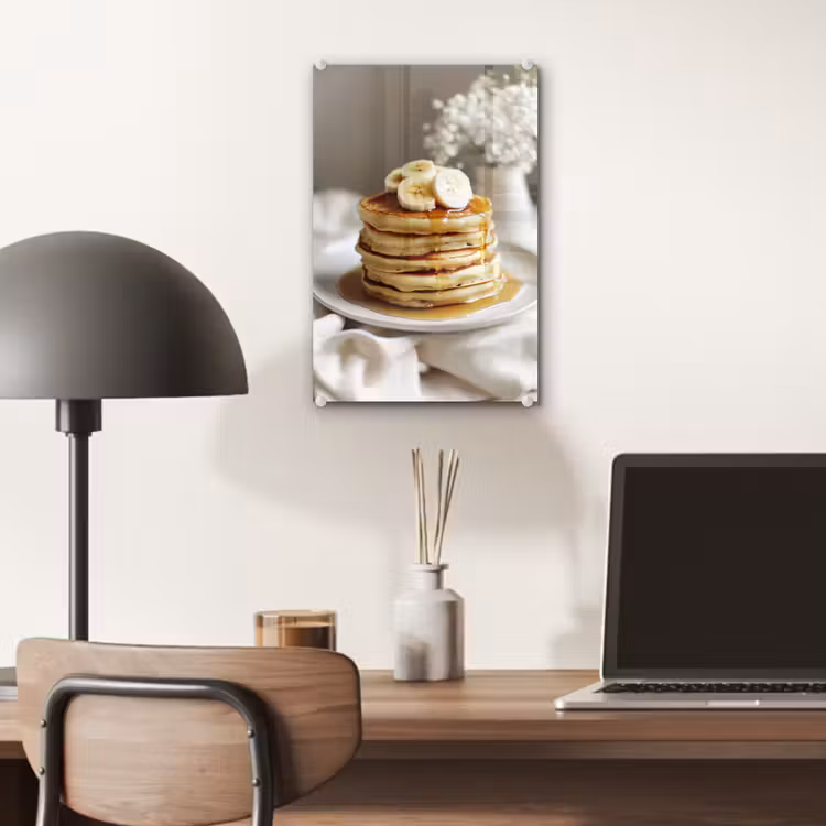 Glas schilderij - Pannenkoeken - Banaan - Siroop - Wit - Beige — 7