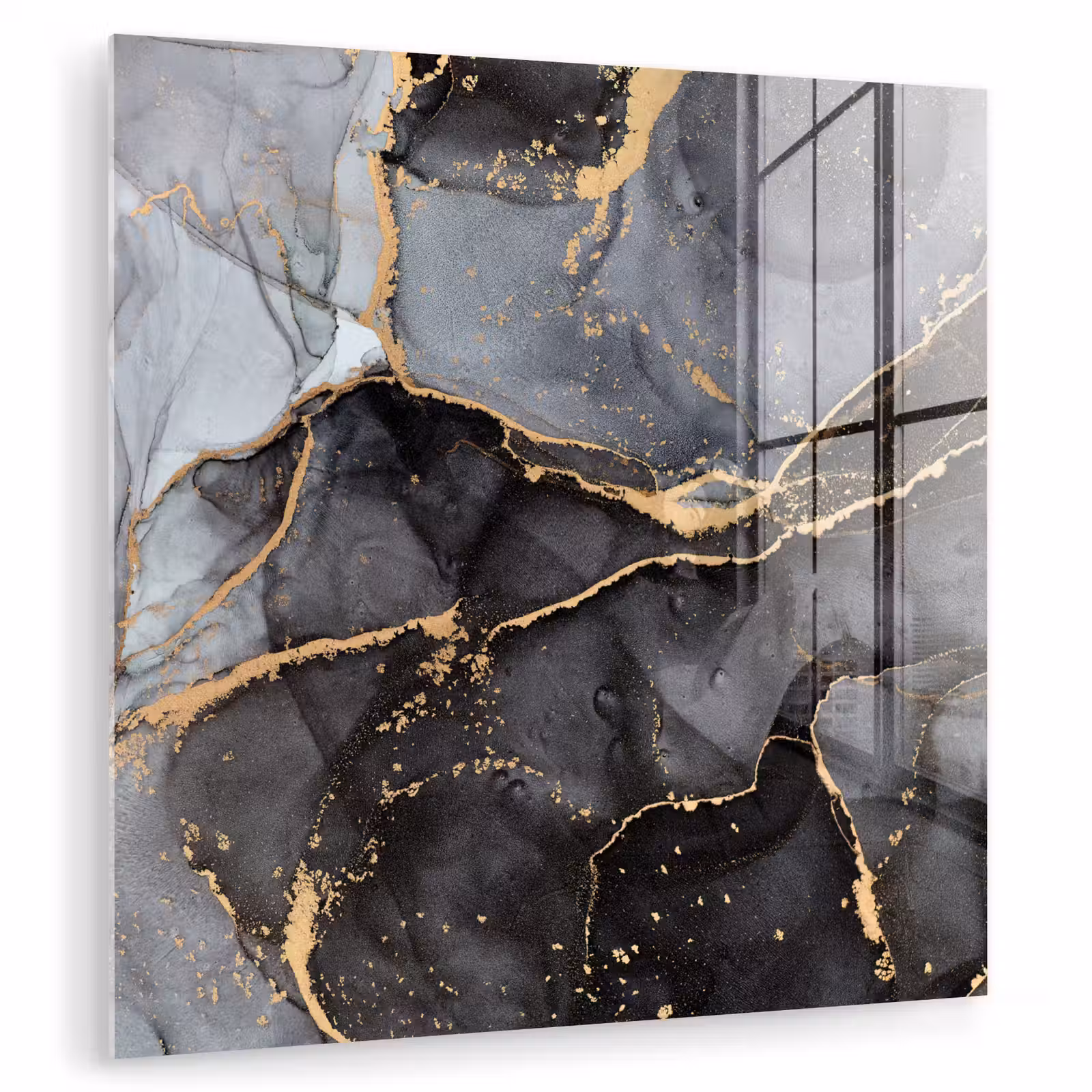 Glas schilderij - Marmer - Abstract - Goud - Grijs — 1