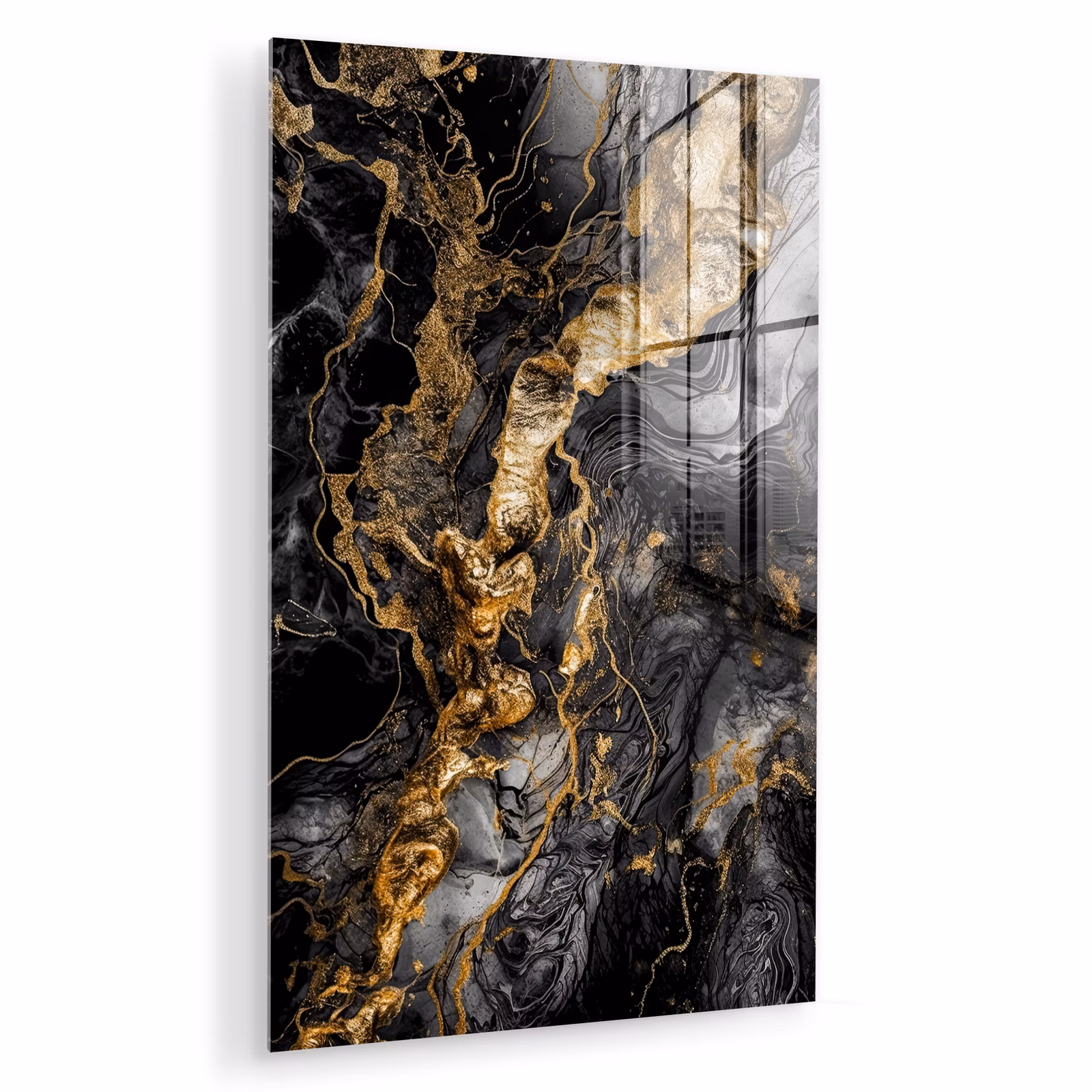 Glas schilderij - Marmer - Zwart - Goud - Abstract — 1