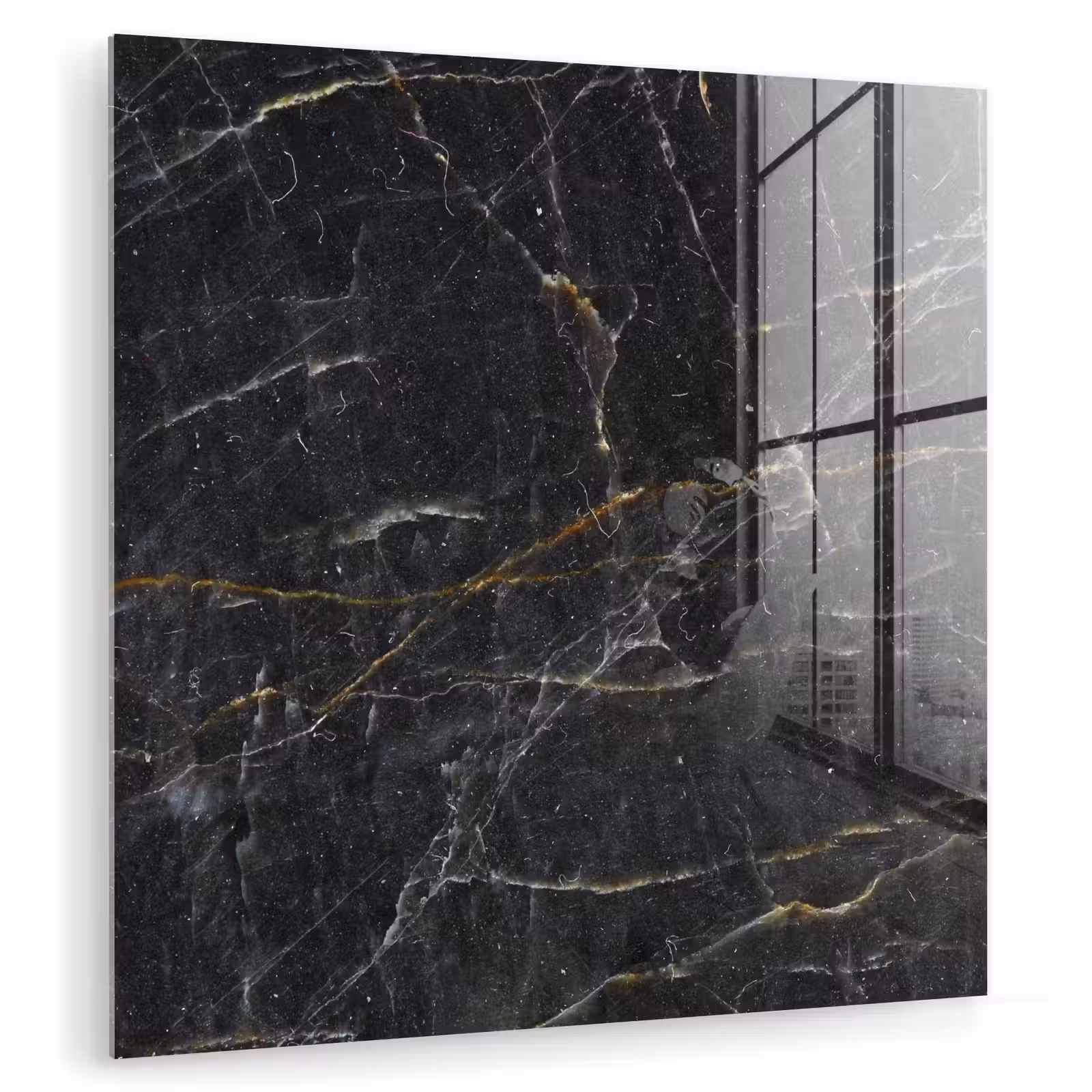 Glas schilderij - Marmer - Zwart - Goud - Grijs - Marmerstructuur — 1